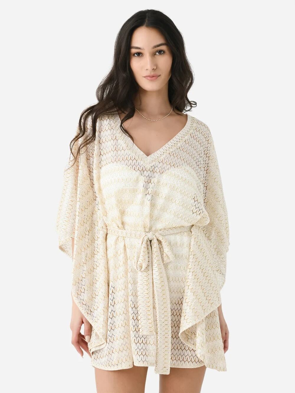 Melissa Obadash Petra Metallic Knit Kaftan Swim Cover Up Gold Womens One Size